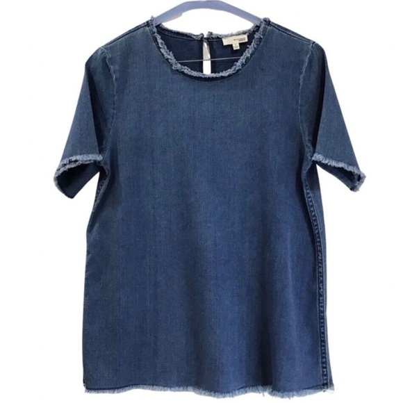 Aritzia Wilfred Blue Jean Short Sleeve Top Size Medium - Picture 1 of 7
